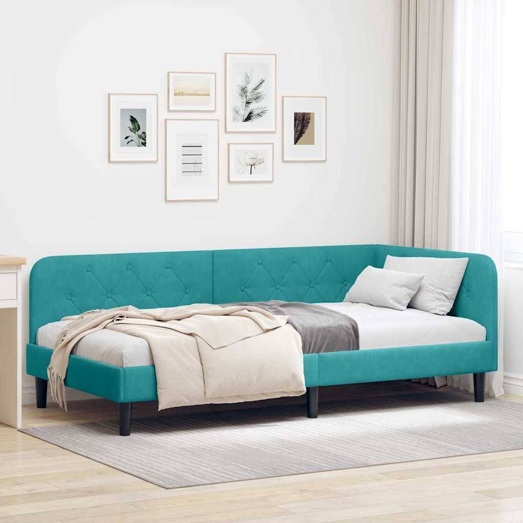vidaXL Eckbettgestell Türkis 90 x 200 cm Samt