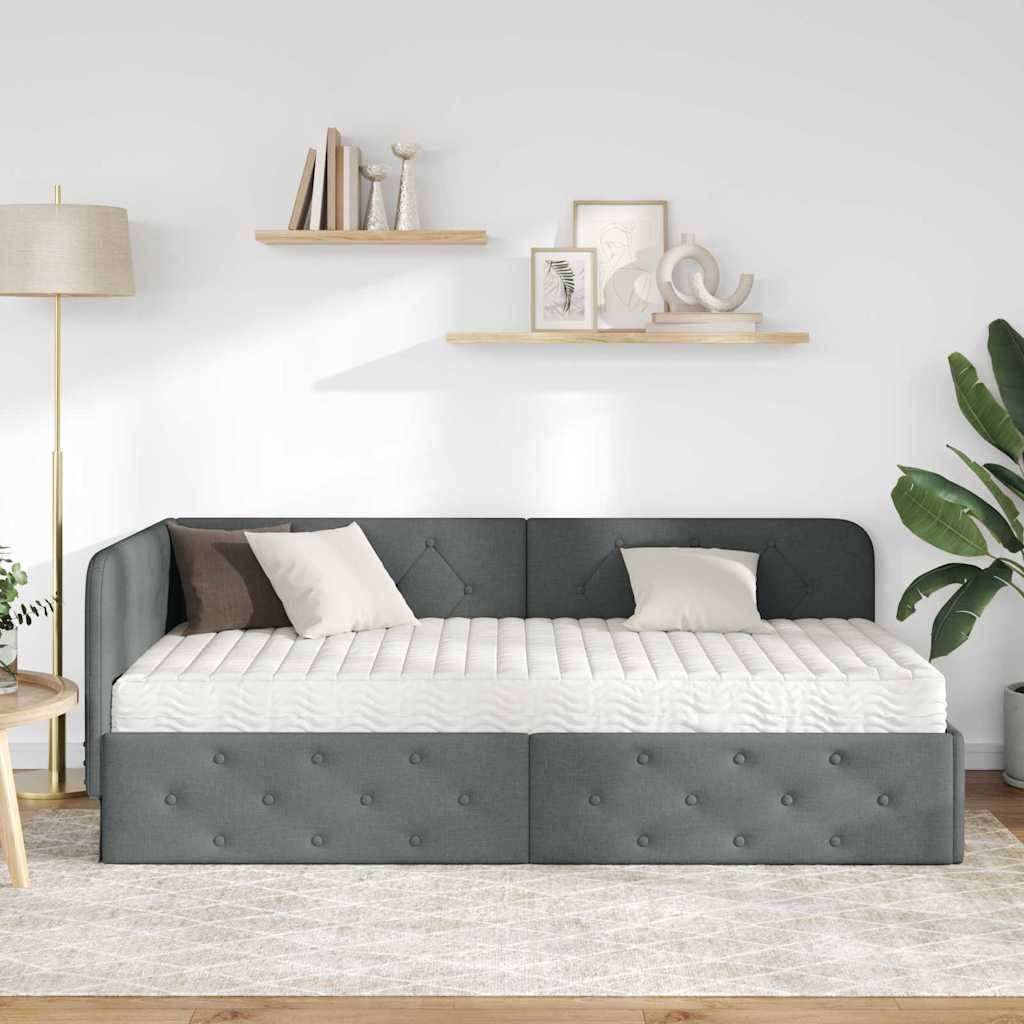 vidaXL Eckbettgestell Dunkelgrau 90 x 200 cm Stoff