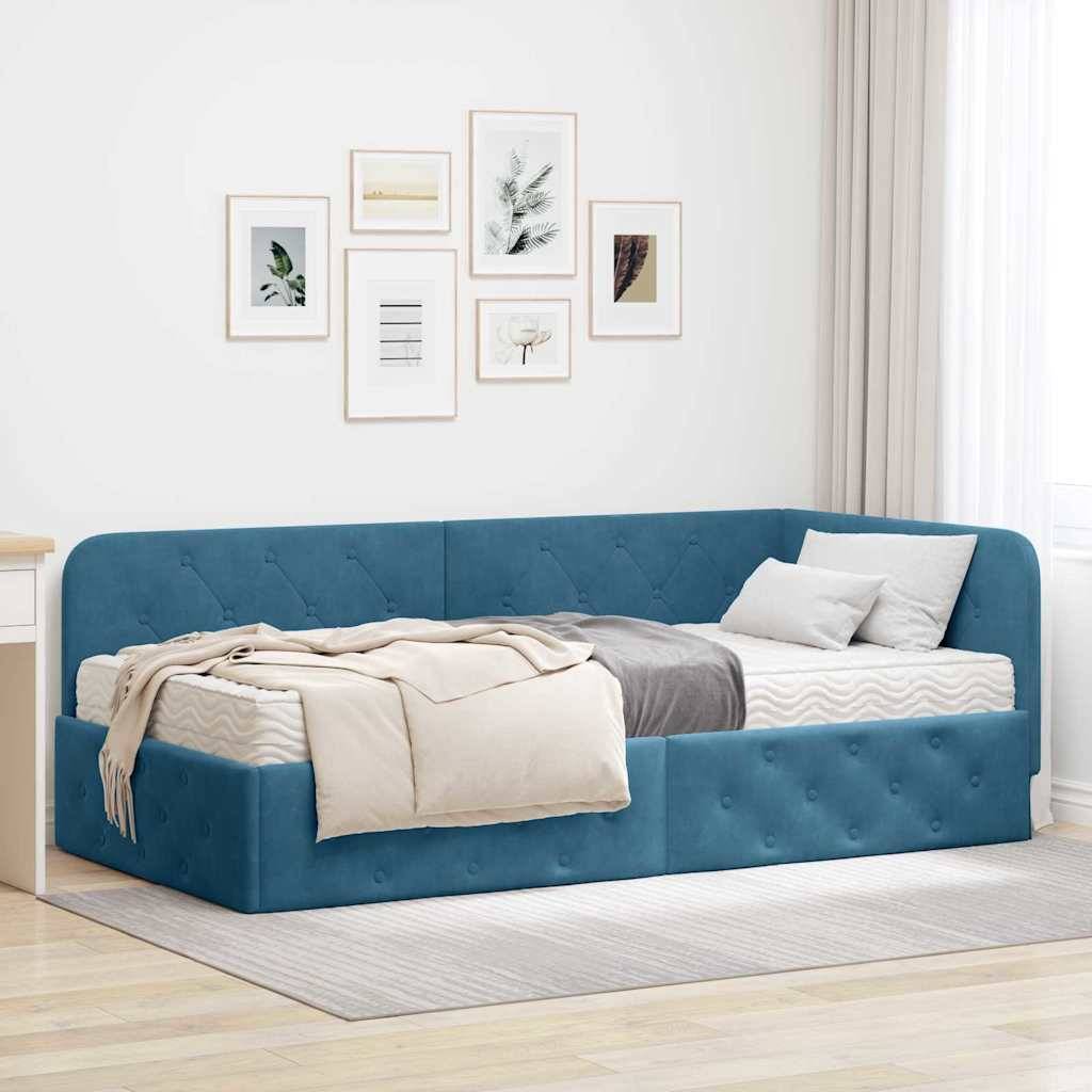 vidaXL Eckbettgestell Blau 100 x 200 cm Samt