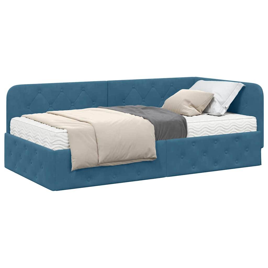 vidaXL Eckbettgestell Blau 100 x 200 cm Samt