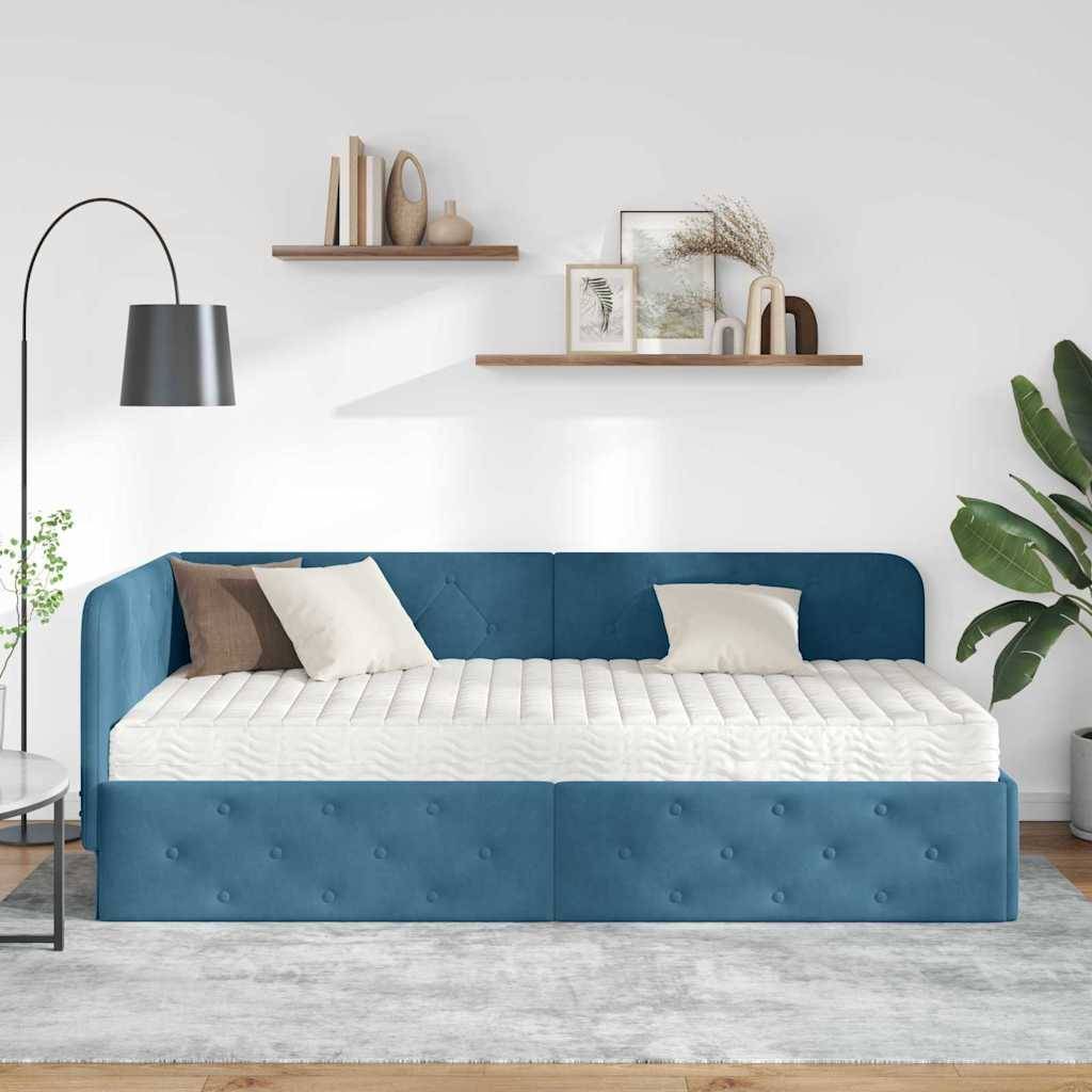 vidaXL Eckbettgestell Blau 90 x 190 cm Samt
