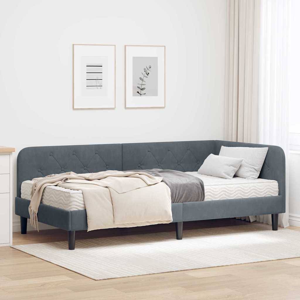 vidaXL Eckbettgestell Dunkelgrau 90 x 200 cm Samt