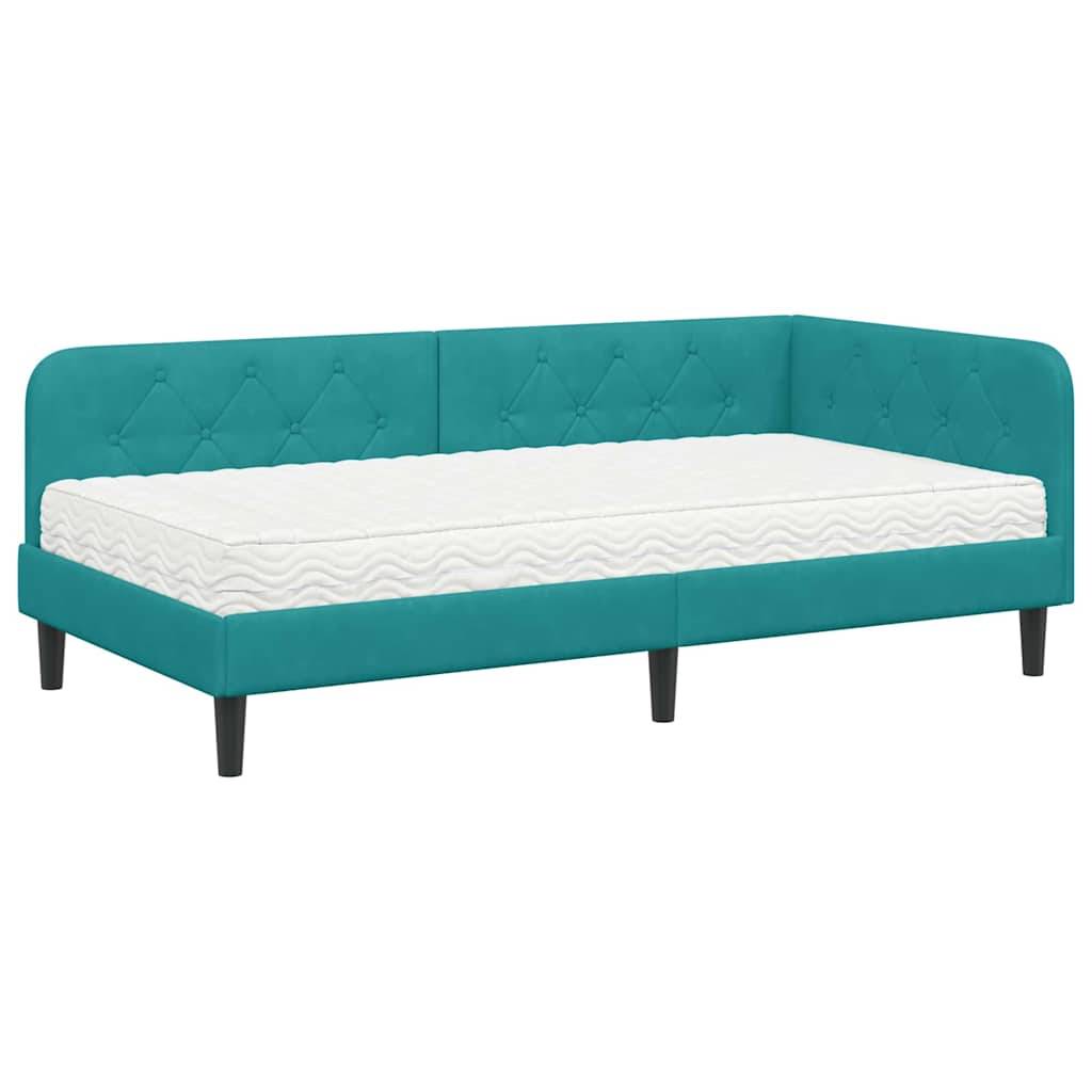 vidaXL Eckbettgestell Türkis 90 x 200 cm Samt