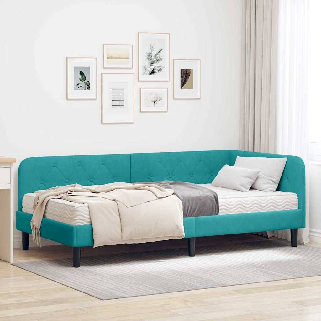 vidaXL Eckbettgestell Türkis 90 x 200 cm Samt