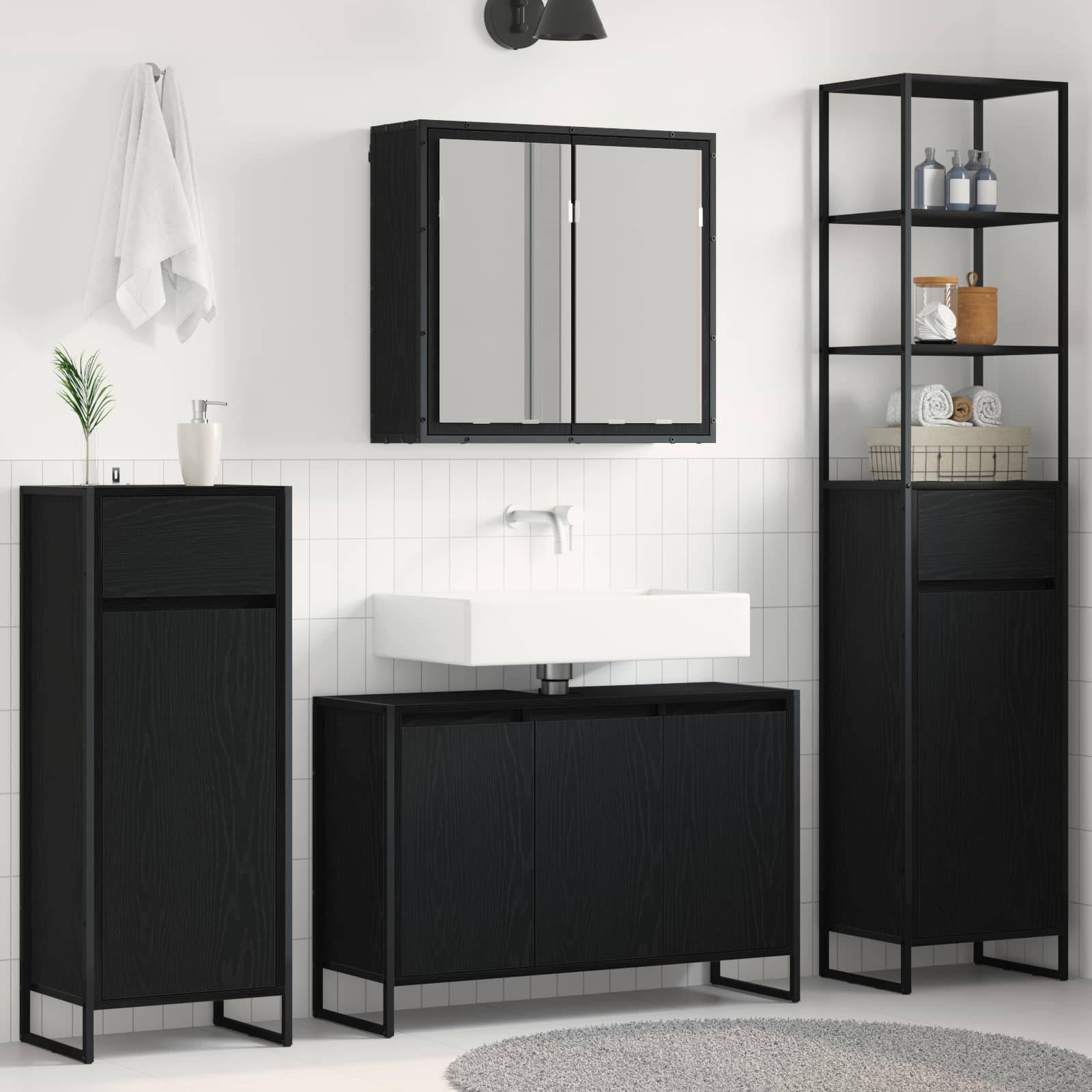 vidaXL Badezimmermöbel-Set mit Tür Schwarz Eichen-Optik Holzwerkstoff