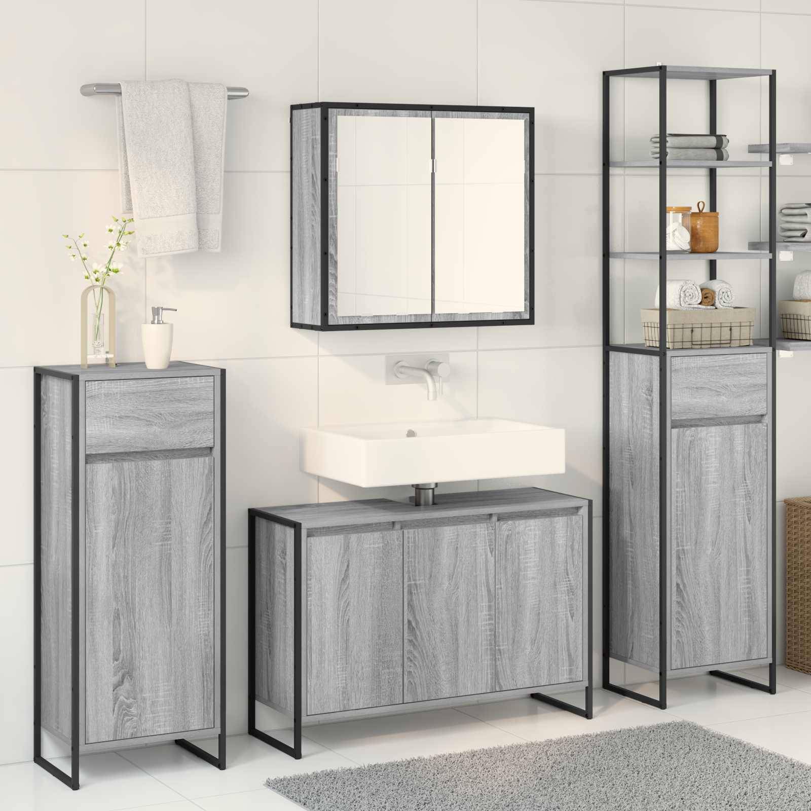 vidaXL Badezimmermöbel-Set mit Schubladen Graues Sonoma Holzwerkstoff