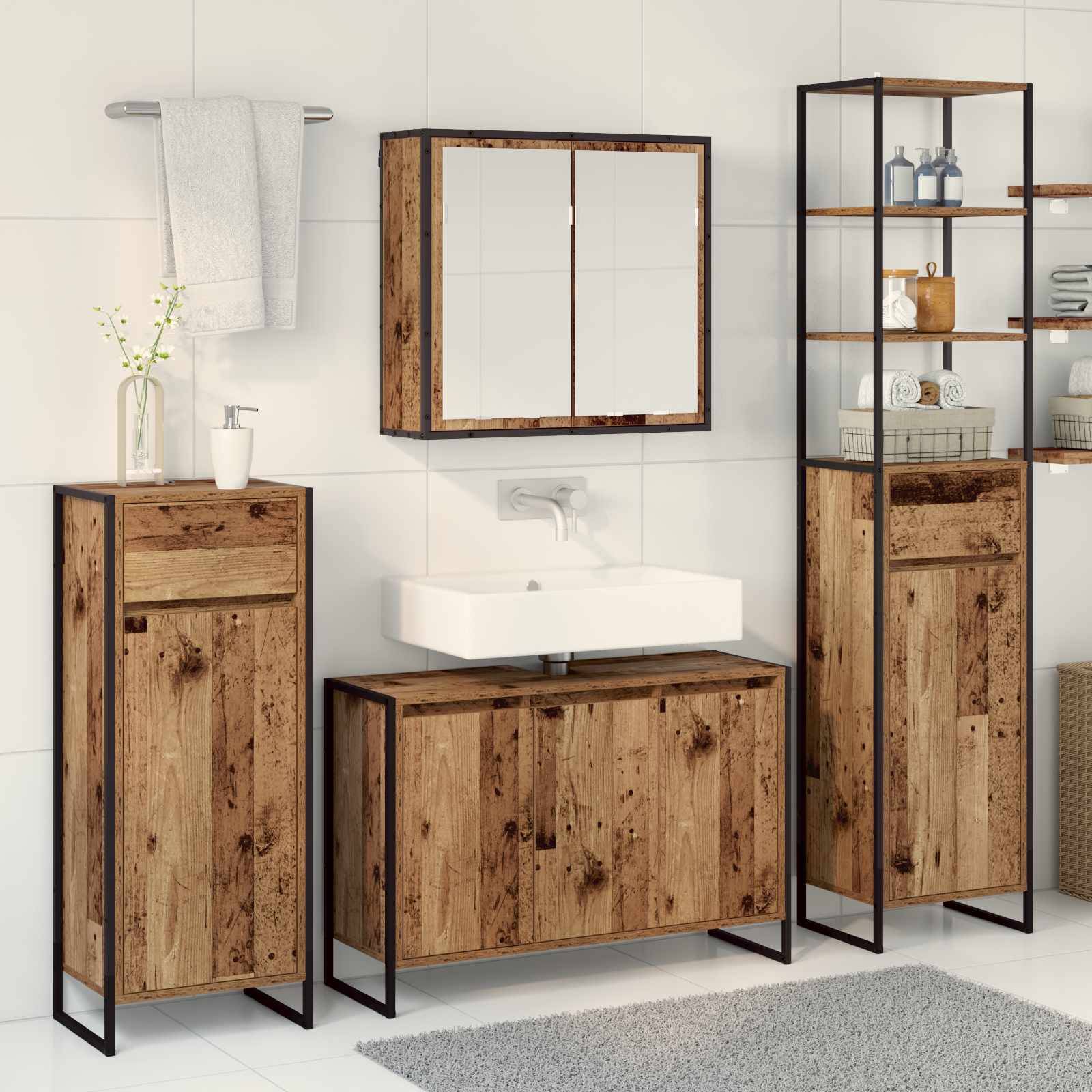 vidaXL Badezimmermöbel-Set mit Schubladen Altholz Holzwerkstoff