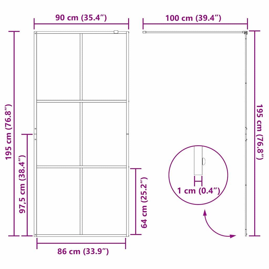 vidaXL Walk-in Duschwand Schwarz 90 x 195 cm Gehärtetes Glas