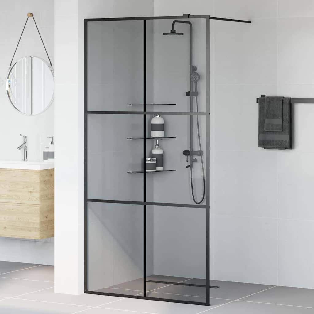 vidaXL Walk-in Duschwand Schwarz 100 x 195 cm Gehärtetes Glas