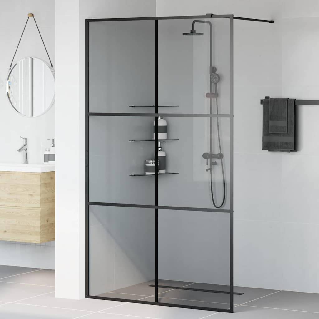 vidaXL Walk-in Duschwand Schwarz 115 x 195 cm Gehärtetes Glas