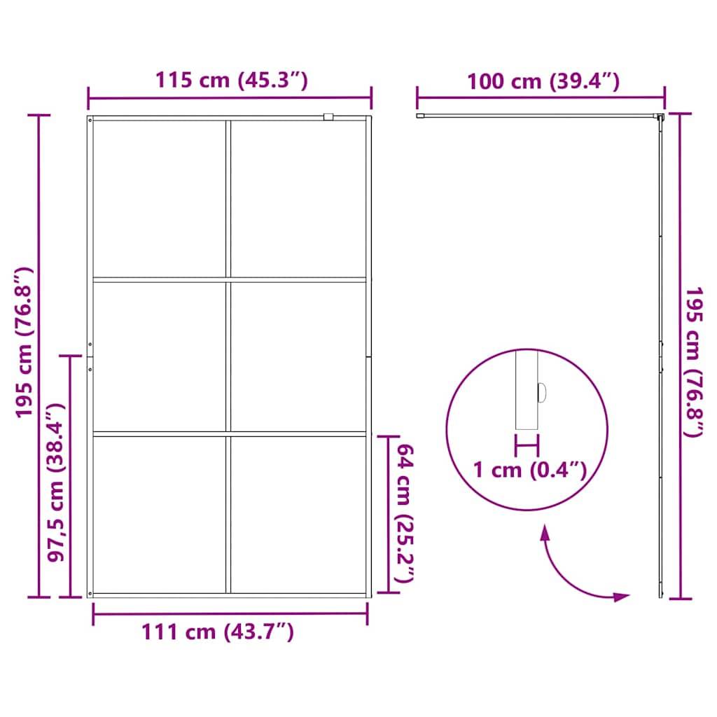 Diagramm mit Türabmessungen: Breite 115 cm (45,3