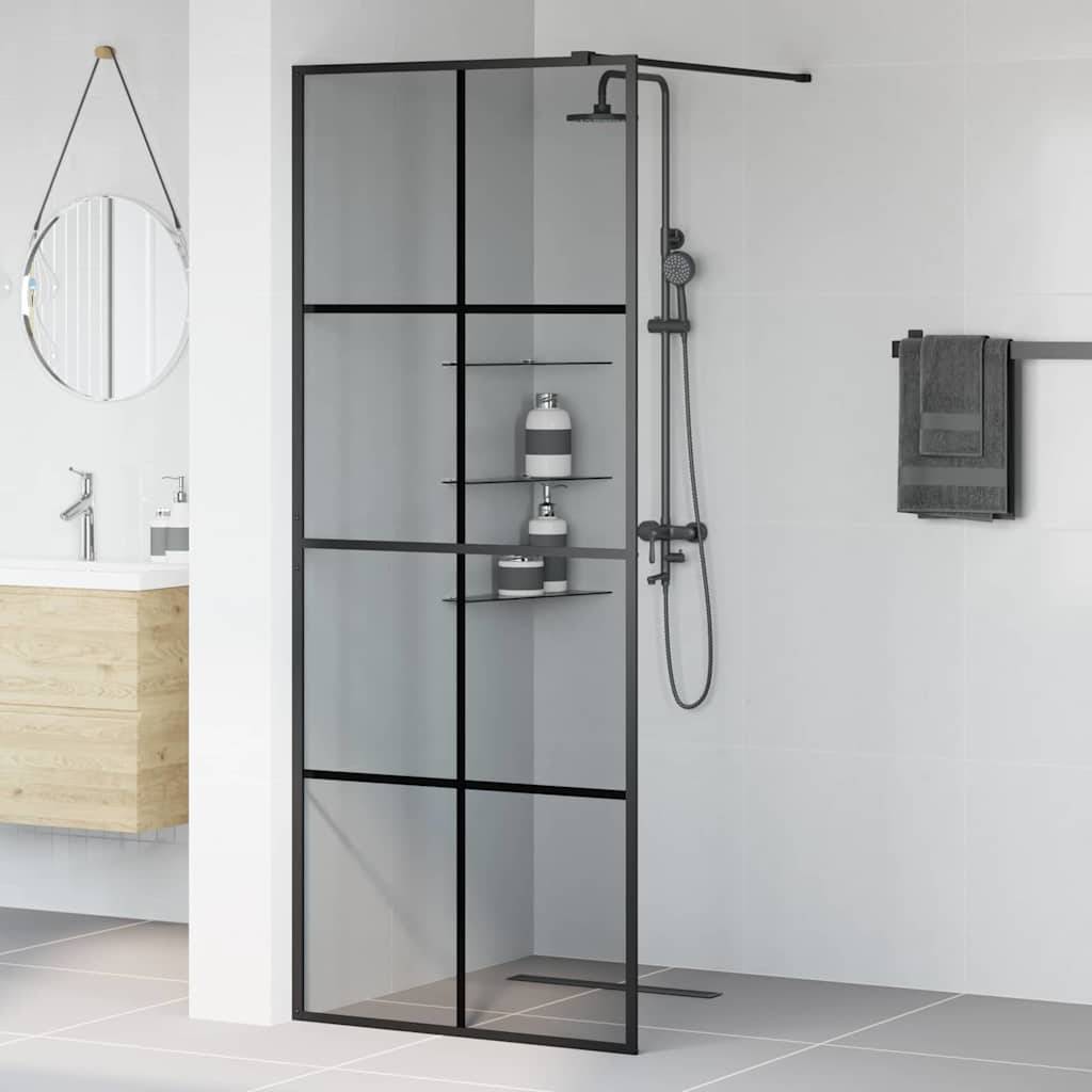 vidaXL Walk-in Duschwand Schwarz 80 x 195 cm Gehärtetes Glas