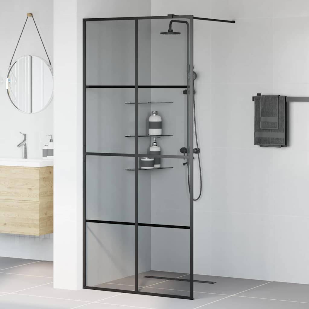 vidaXL Walk-in Duschwand Schwarz 90 x 195 cm Gehärtetes Glas