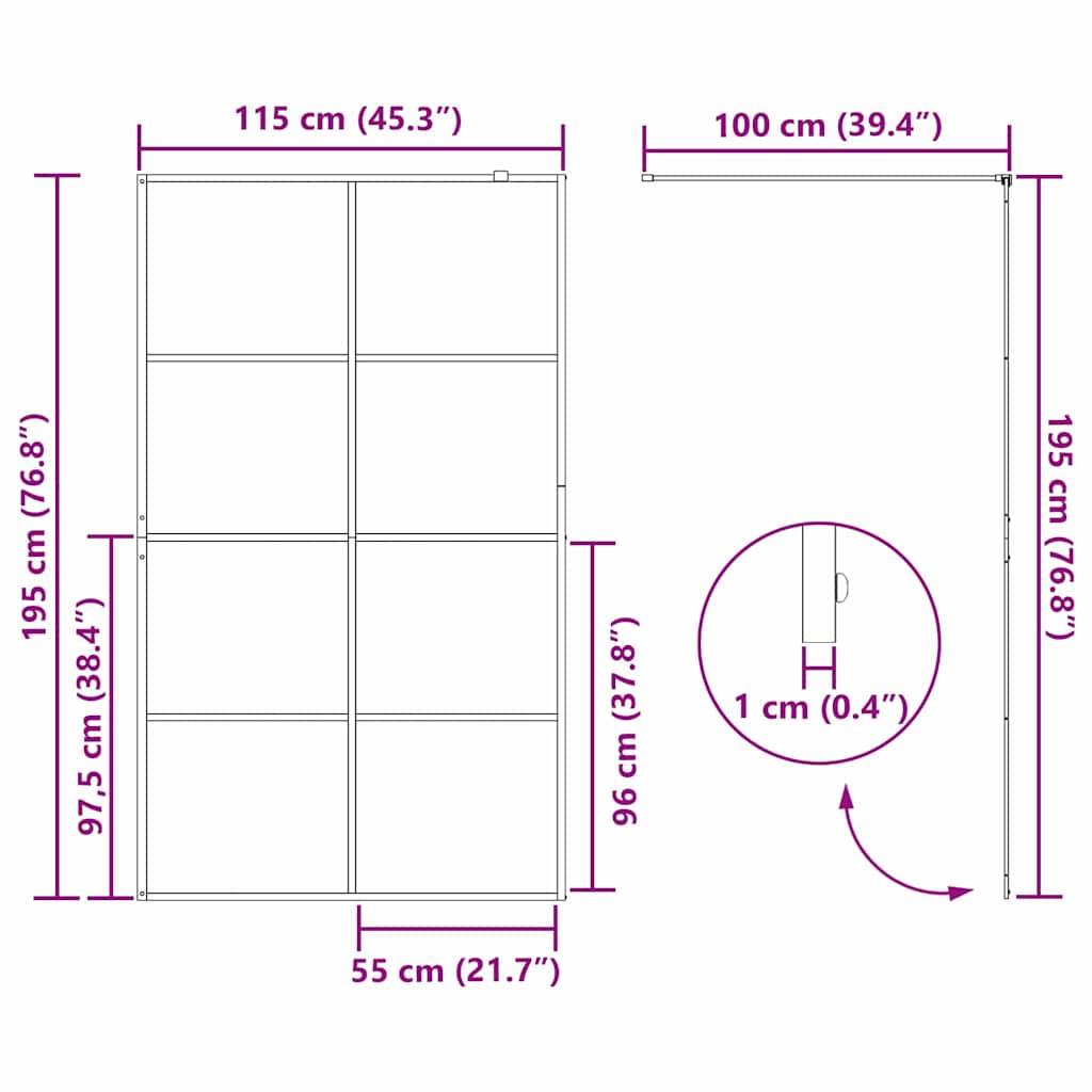 vidaXL Walk-in Duschwand Schwarz 115 x 195 cm Gehärtetes Glas