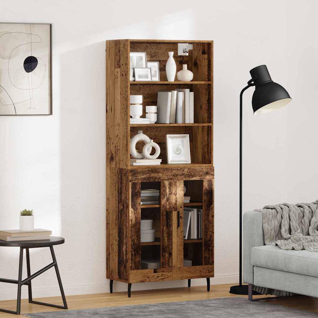 vidaXL Highboard Altholz 69,5 x 34 x 180 cm Engineered Wood und Glas
