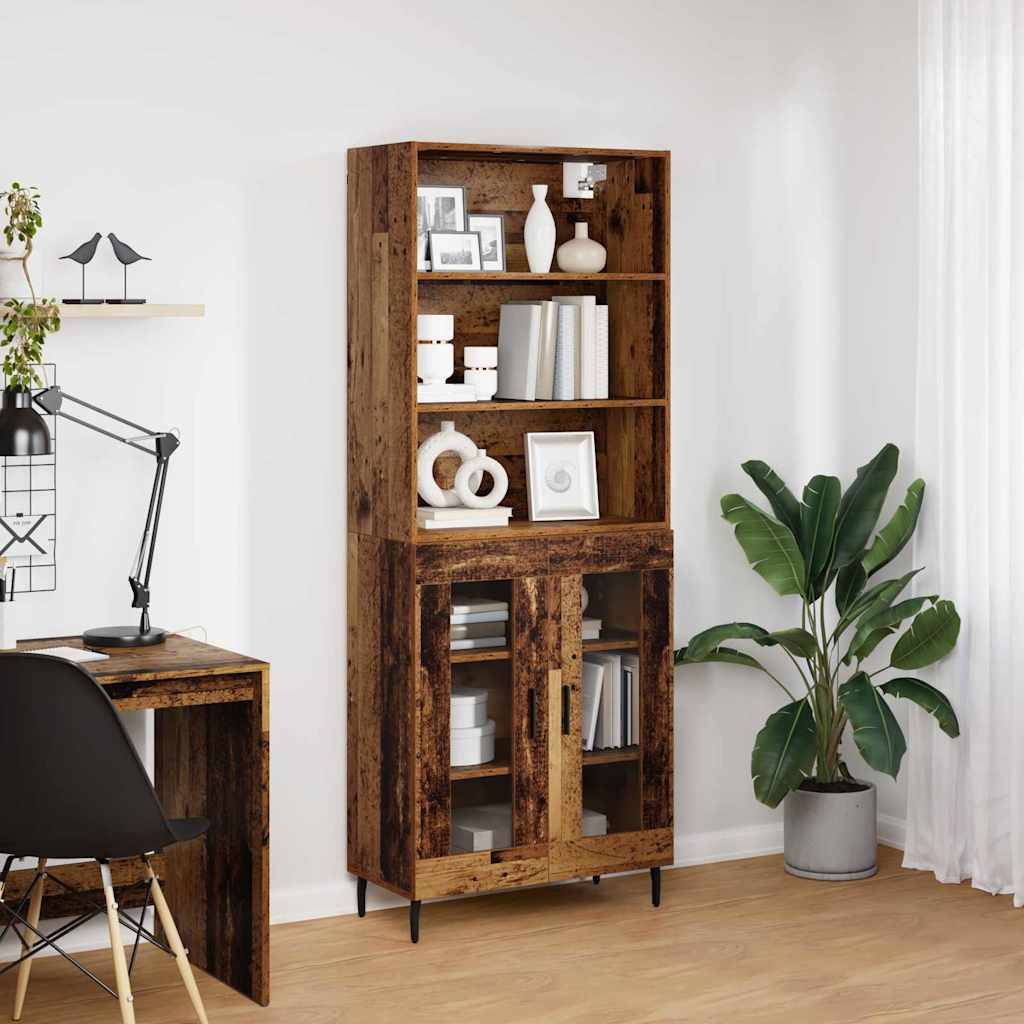 vidaXL Highboard Altholz 69,5 x 34 x 180 cm Engineered Wood und Glas