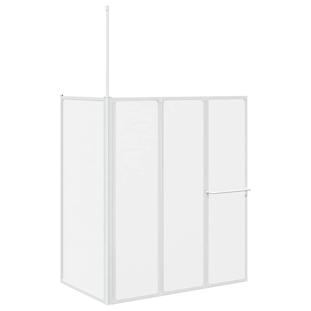 Ein weißes, freihstehendes Ausstellungspanel mit drei Abschnitten, das für Ausstellungen oder Präsentationen verwendet wird. Schlichtes, minimalistisches Design, geeignet für verschiedene Umgebungen.
