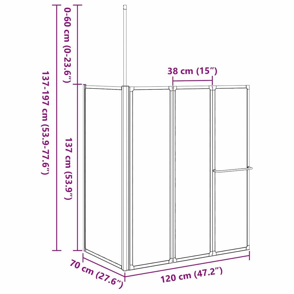 Diagramm einer Duschkabine mit Maßen: Höhe verstellbar 137-197 cm (53,9