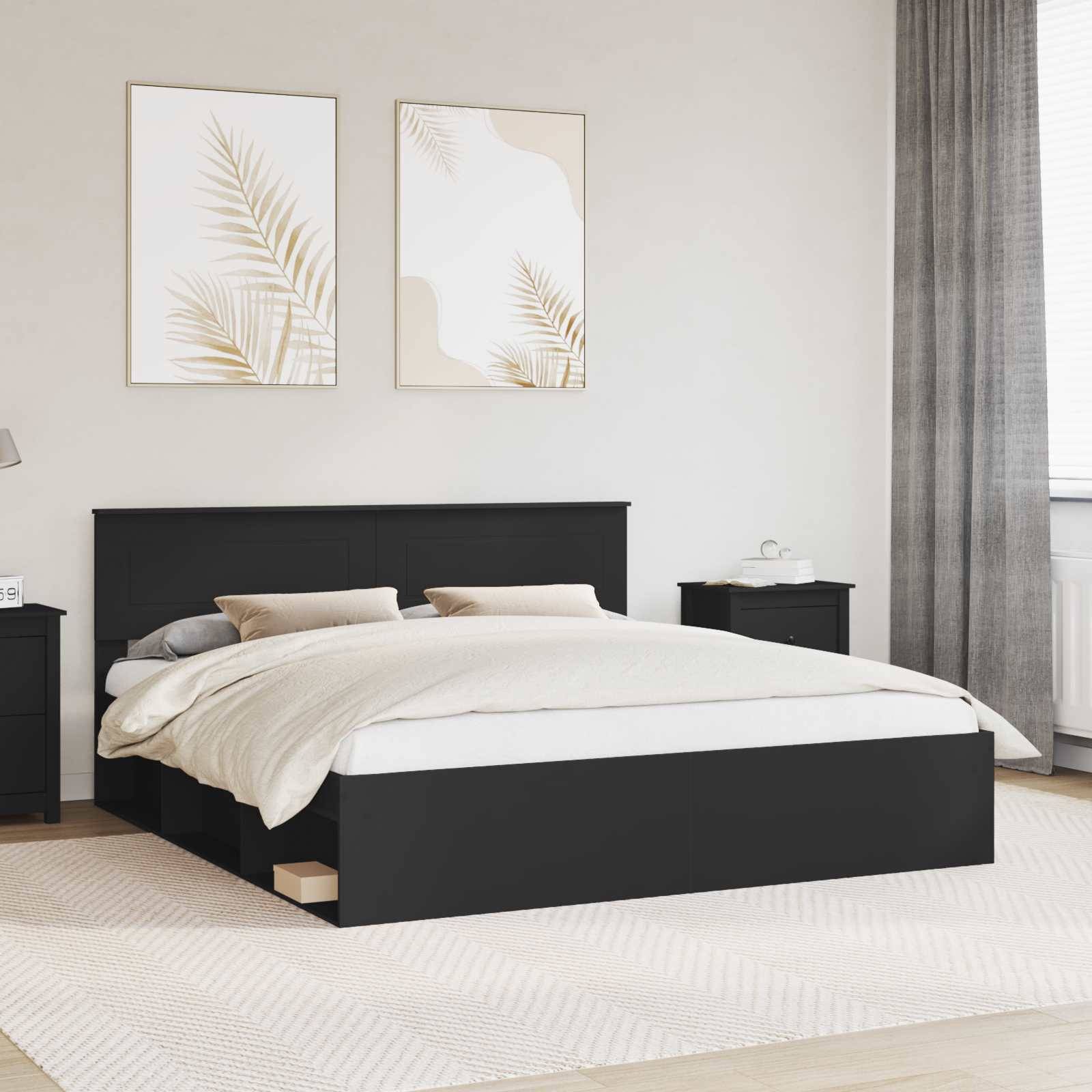 vidaXL Bettrahmen mit Kopfteil Schwarz 180 x 200 cm Holzwerkstoff