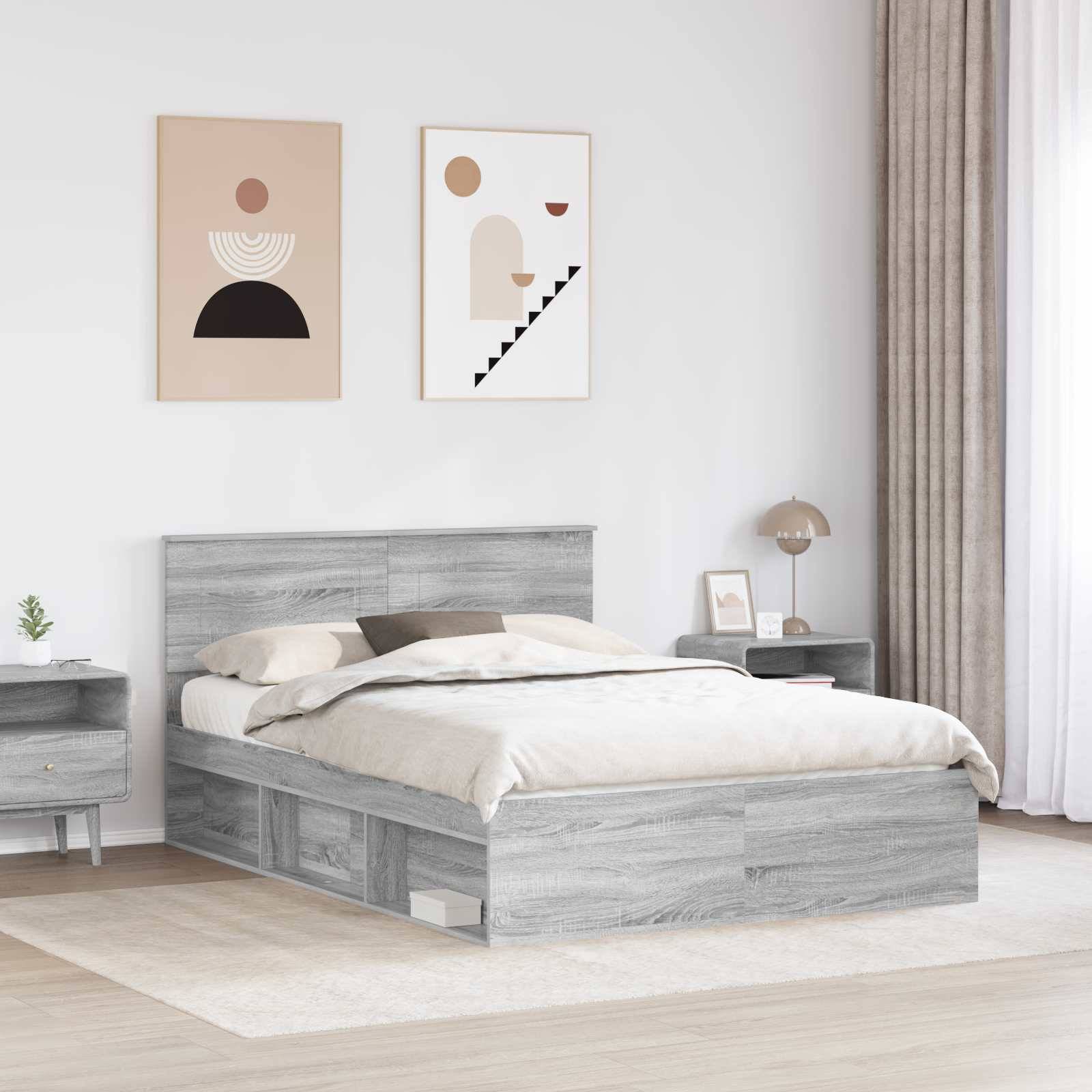 vidaXL Bettrahmen Graues Sonoma 150 x 200 cm Holzwerkstoff