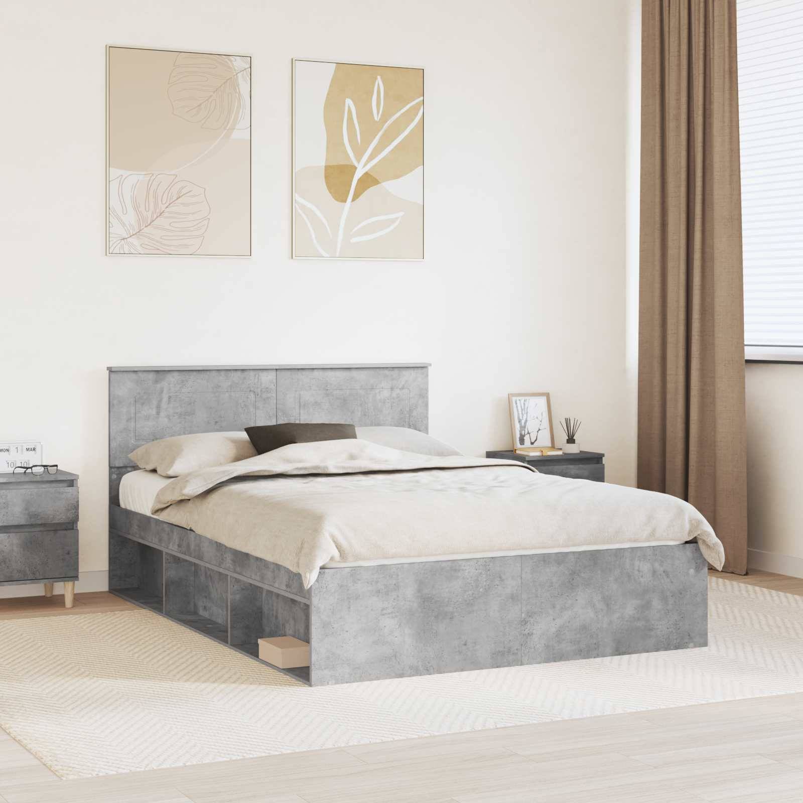 vidaXL Bettrahmen mit Kopfteil Beton 160 x 200 cm Holzwerkstoff