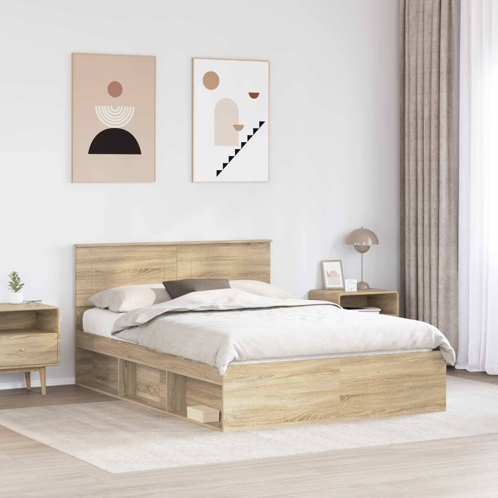 vidaXL Bettrahmen mit Kopfteil Sonoma 160 x 200 cm Holzwerkstoff