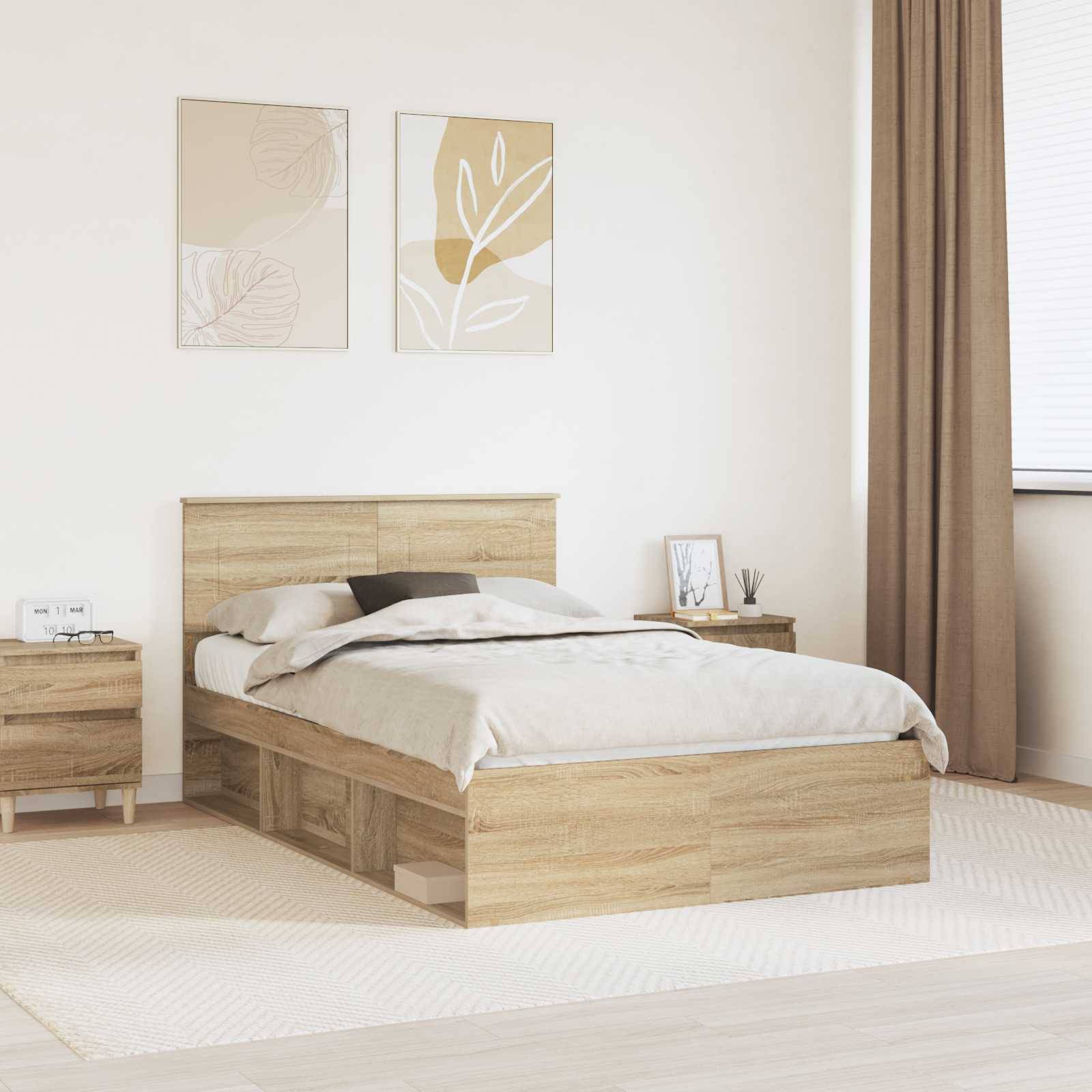 vidaXL Bettrahmen mit Kopfteil Sonoma 120 x 200 cm Holzwerkstoff