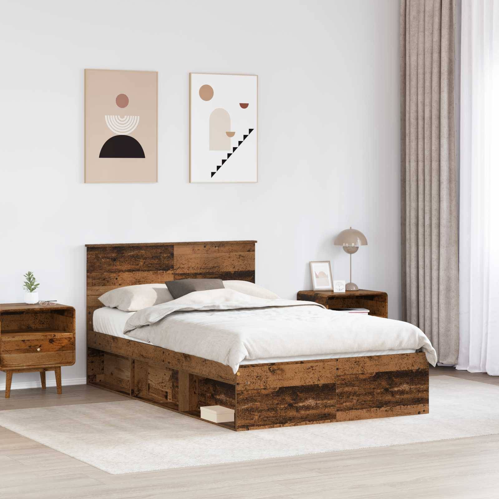 vidaXL Bettrahmen mit Kopfteil Altholz 135 x 190 cm Holzwerkstoff