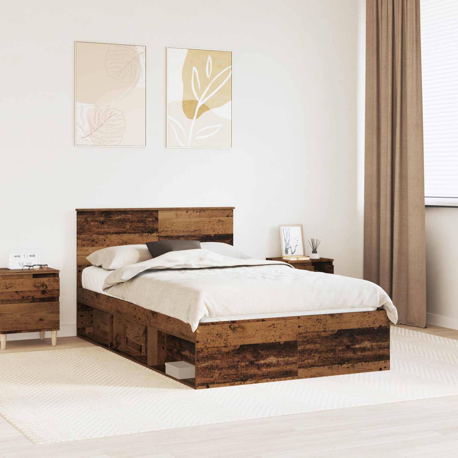 vidaXL Bettrahmen mit Kopfteil Altholz 135 x 190 cm Holzwerkstoff
