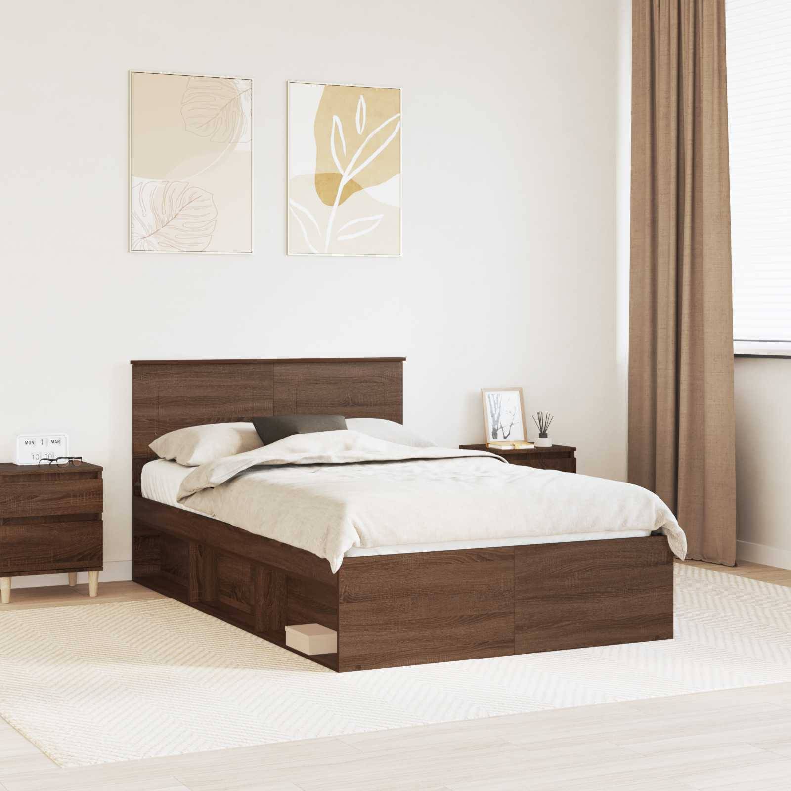 vidaXL Bettrahmen Braun Eichen-Optik 120 x 200 cm Holzwerkstoff