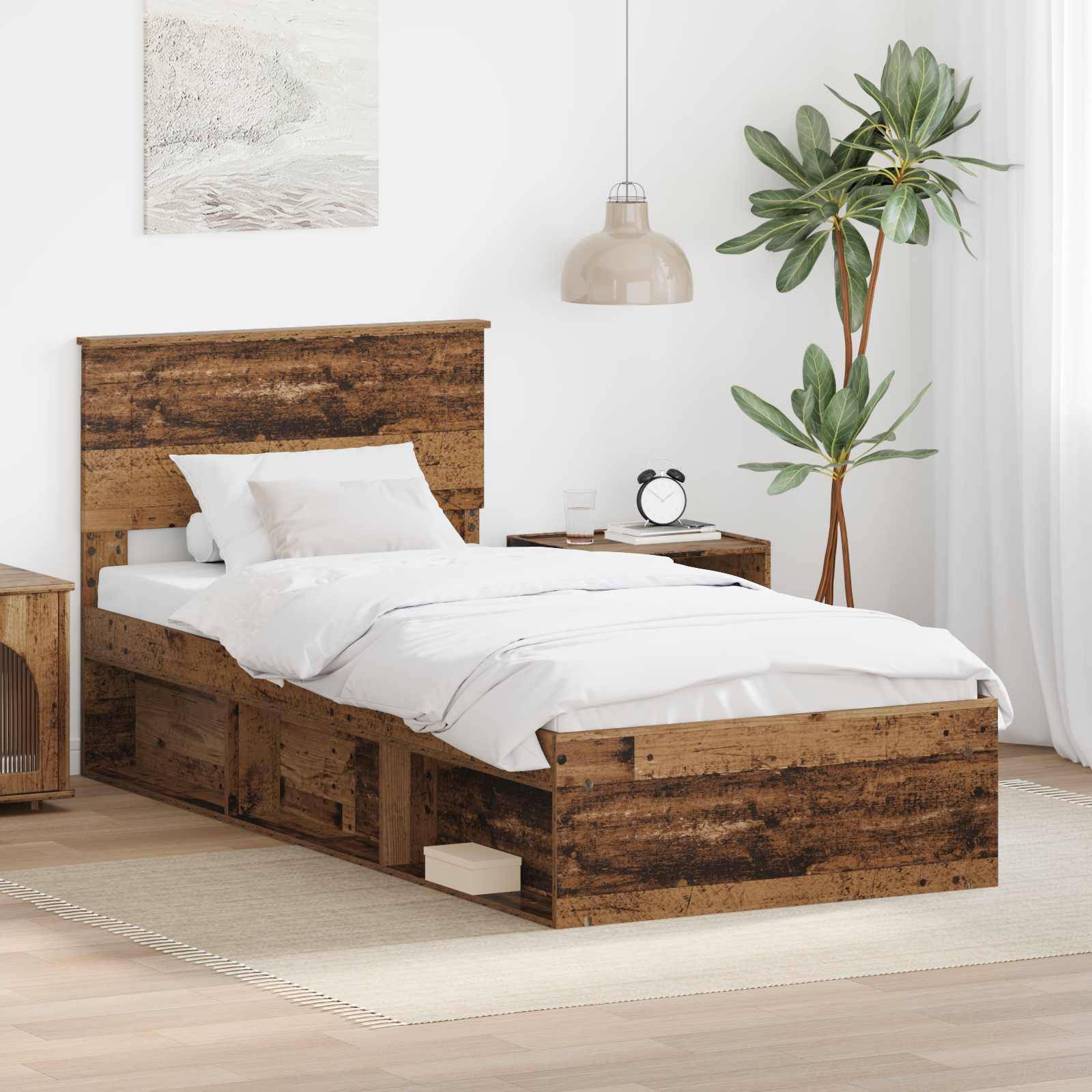 vidaXL Bettrahmen mit Kopfteil Altholz 90 x 200 cm Holzwerkstoff