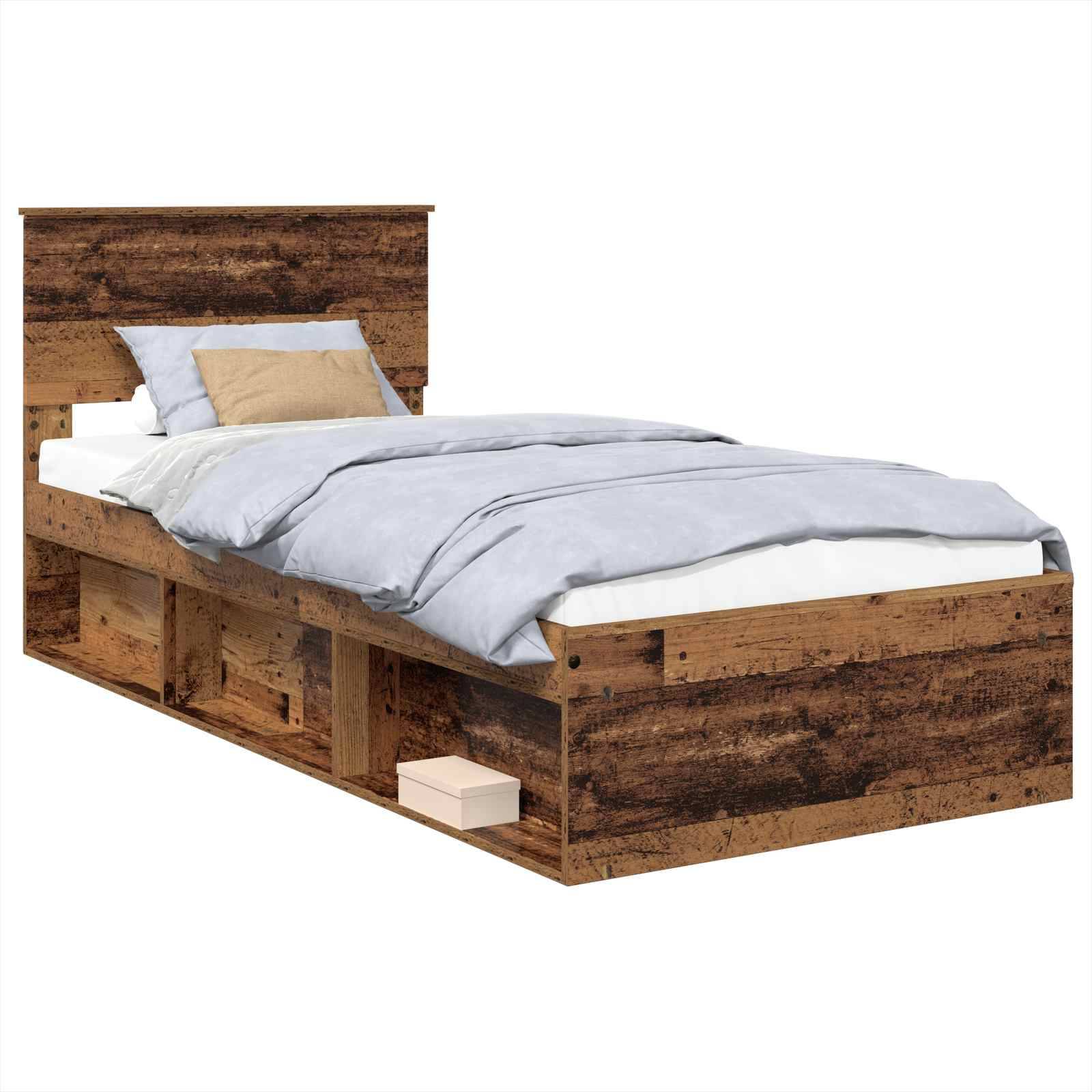 vidaXL Bettrahmen mit Kopfteil Altholz 75 x 190 cm Holzwerkstoff