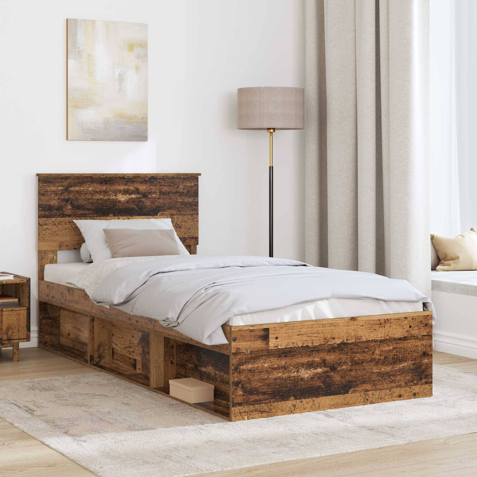 vidaXL Bettrahmen mit Kopfteil Altholz 100 x 200 cm Holzwerkstoff