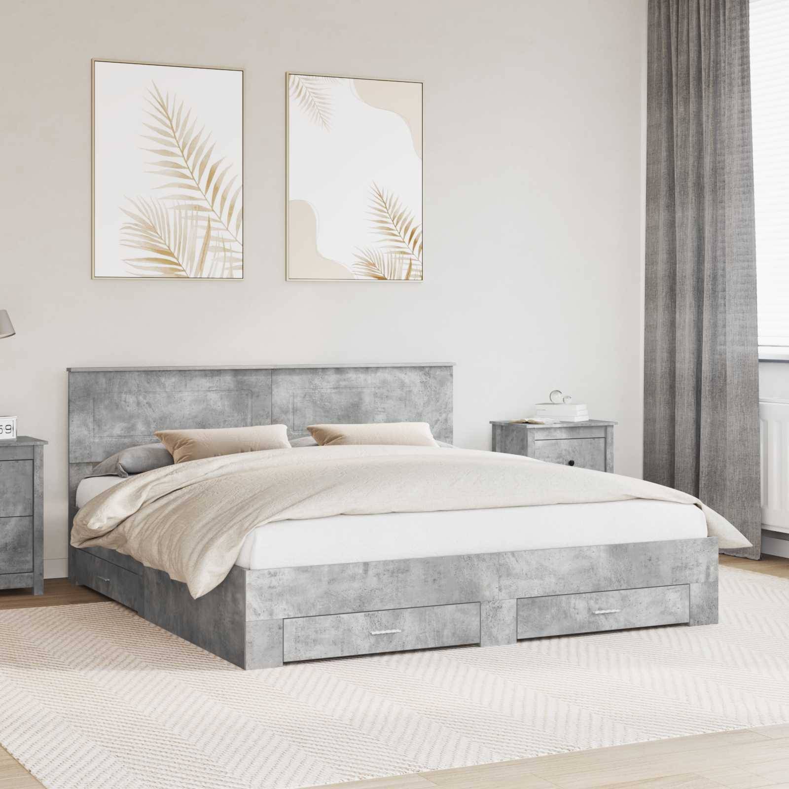 vidaXL Bettrahmen mit Kopfteil Beton Grau 180 x 200 cm Holzwerkstoff