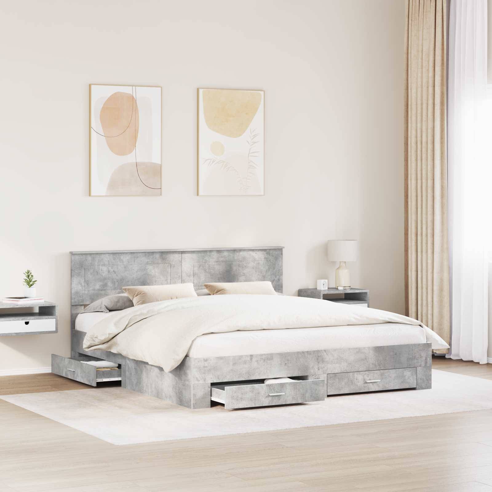 vidaXL Bettrahmen mit Kopfteil Beton Grau 180 x 200 cm Holzwerkstoff