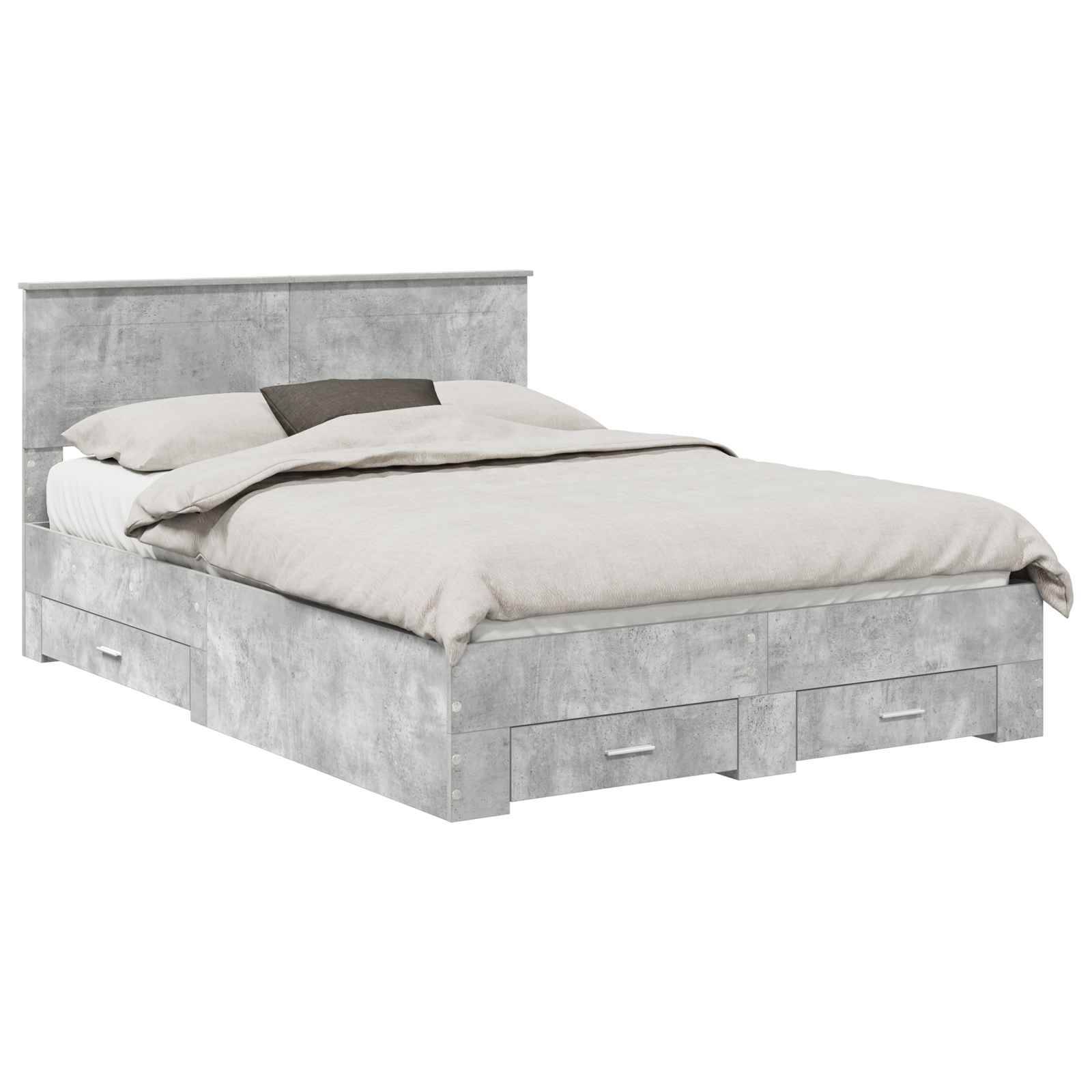 vidaXL Bettrahmen mit Kopfteil Beton Grau 150 x 200 cm Holzwerkstoff