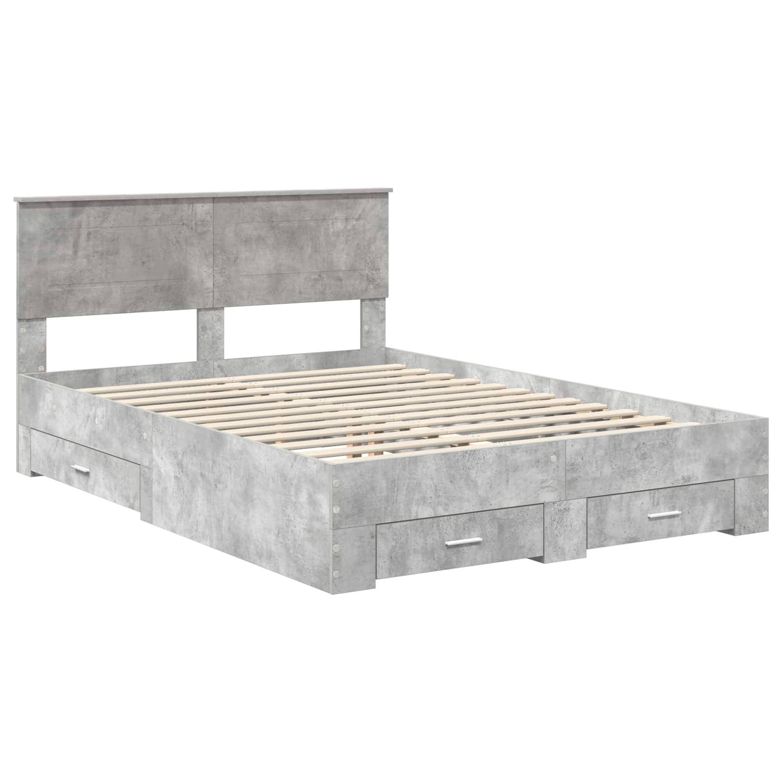 vidaXL Bettrahmen mit Kopfteil Beton Grau 150 x 200 cm Holzwerkstoff
