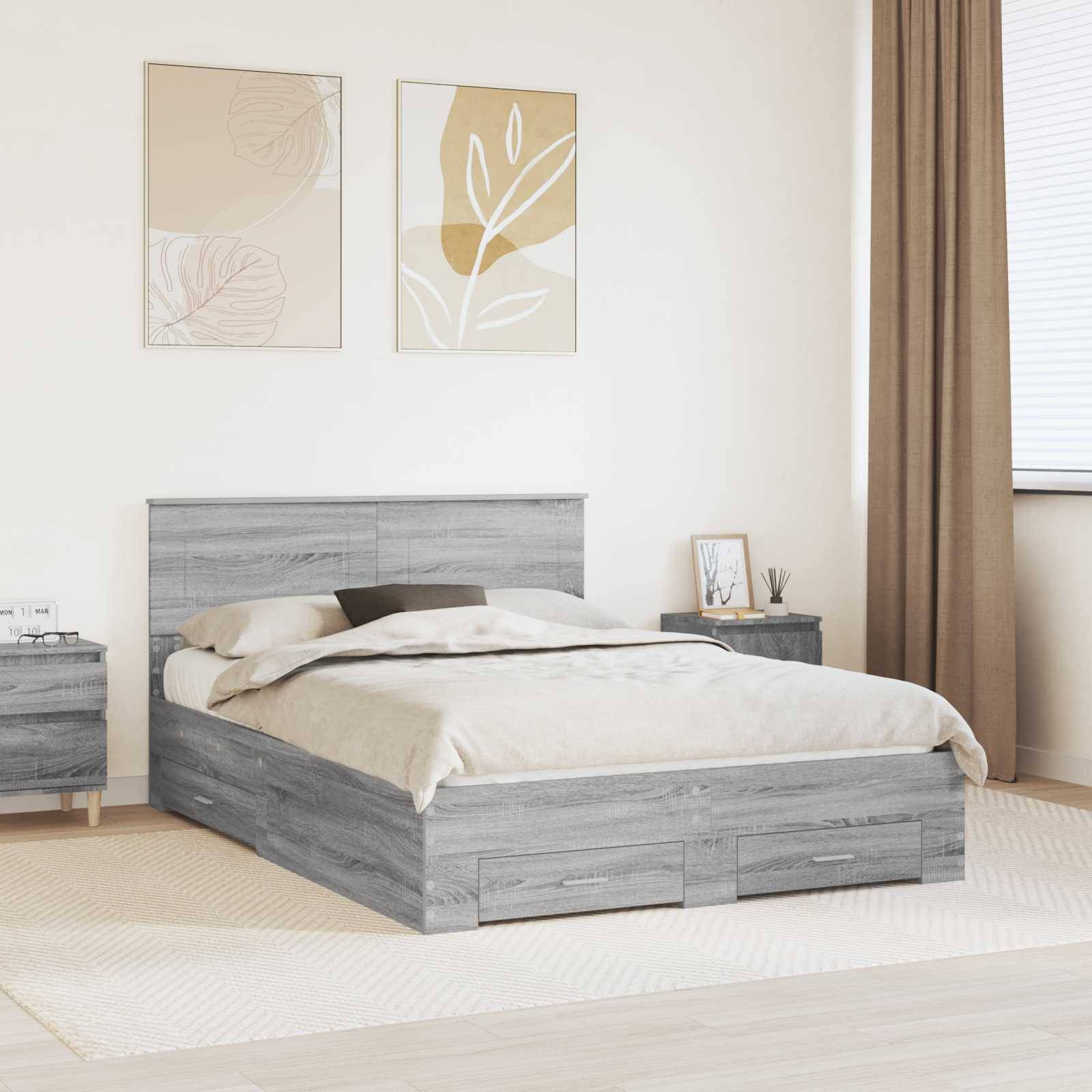 vidaXL Bettrahmen Graues Sonoma 150 x 200 cm Holzwerkstoff