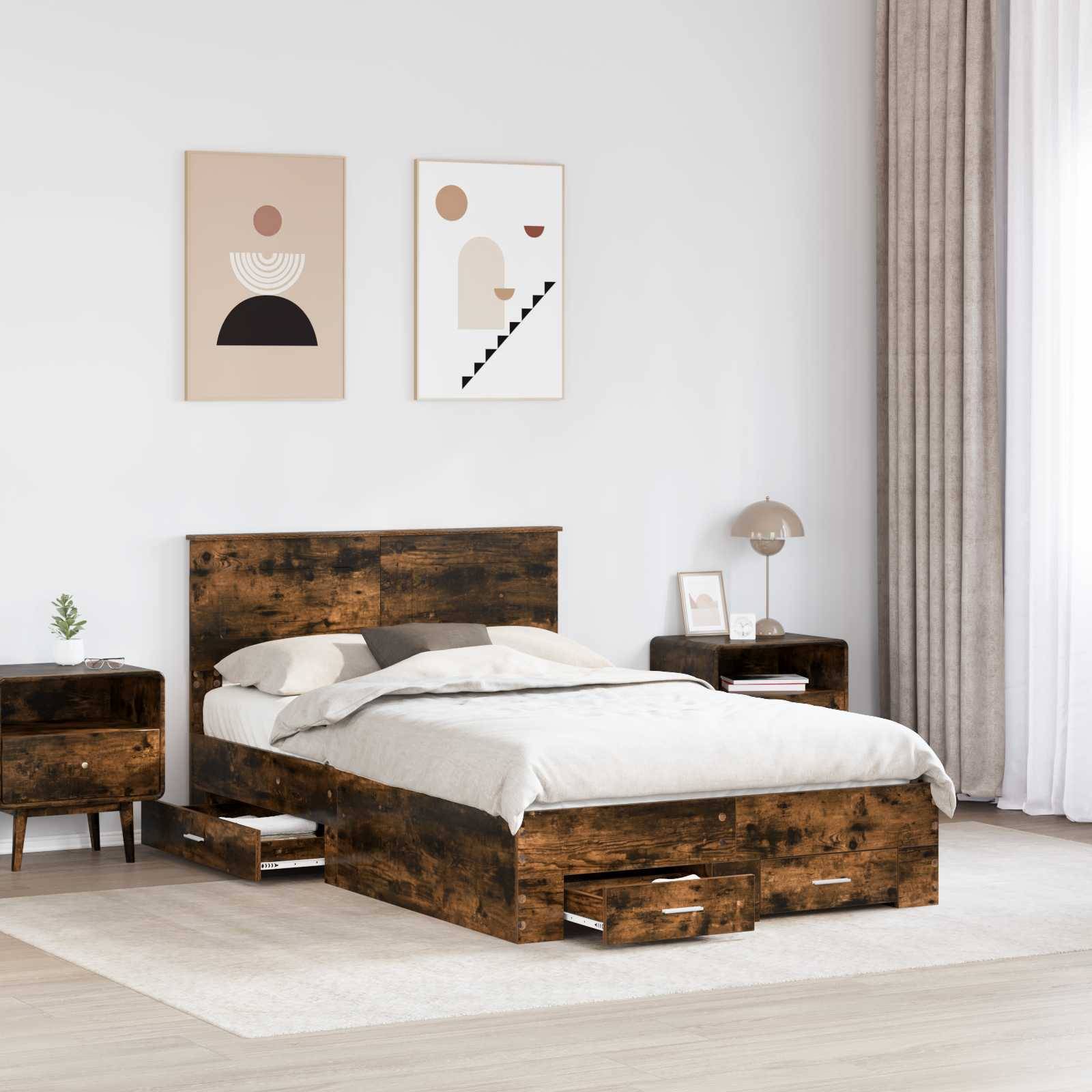vidaXL Bettrahmen Geräucherte Eiche 135 x 190 cm Holzwerkstoff