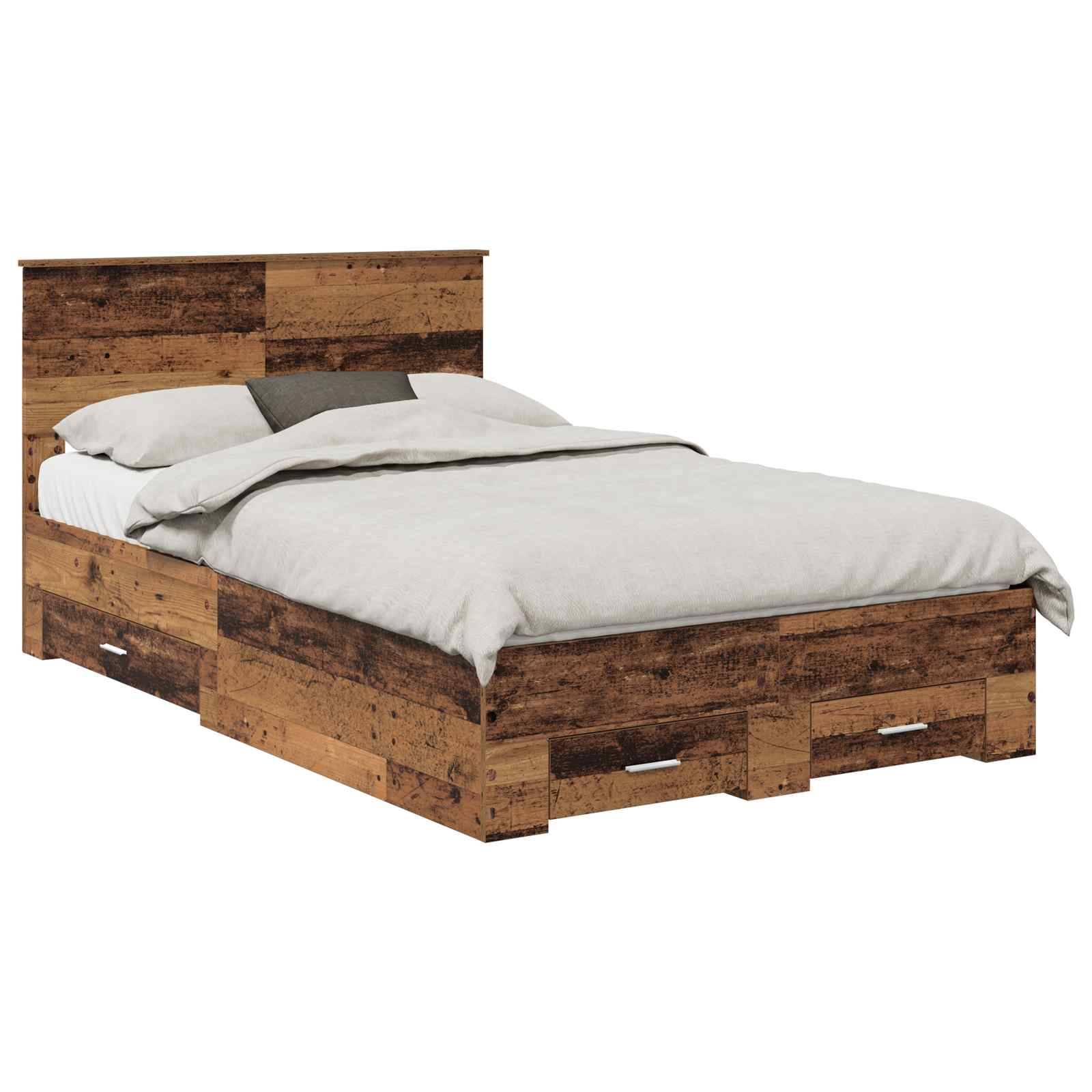 vidaXL Bettrahmen mit Kopfteil Altholz 120 x 190 cm Holzwerkstoff