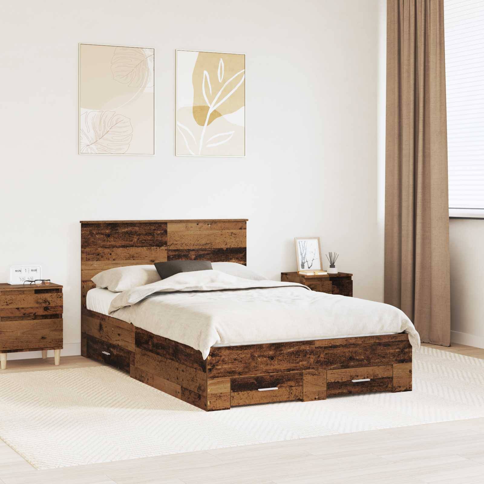 vidaXL Bettrahmen mit Kopfteil Altholz 120 x 190 cm Holzwerkstoff