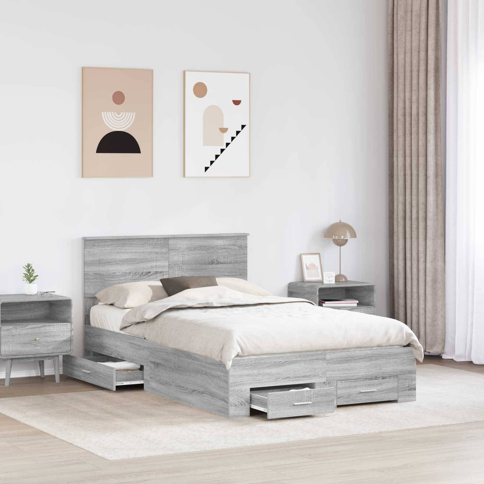 vidaXL Bettrahmen Graues Sonoma 120 x 200 cm Holzwerkstoff