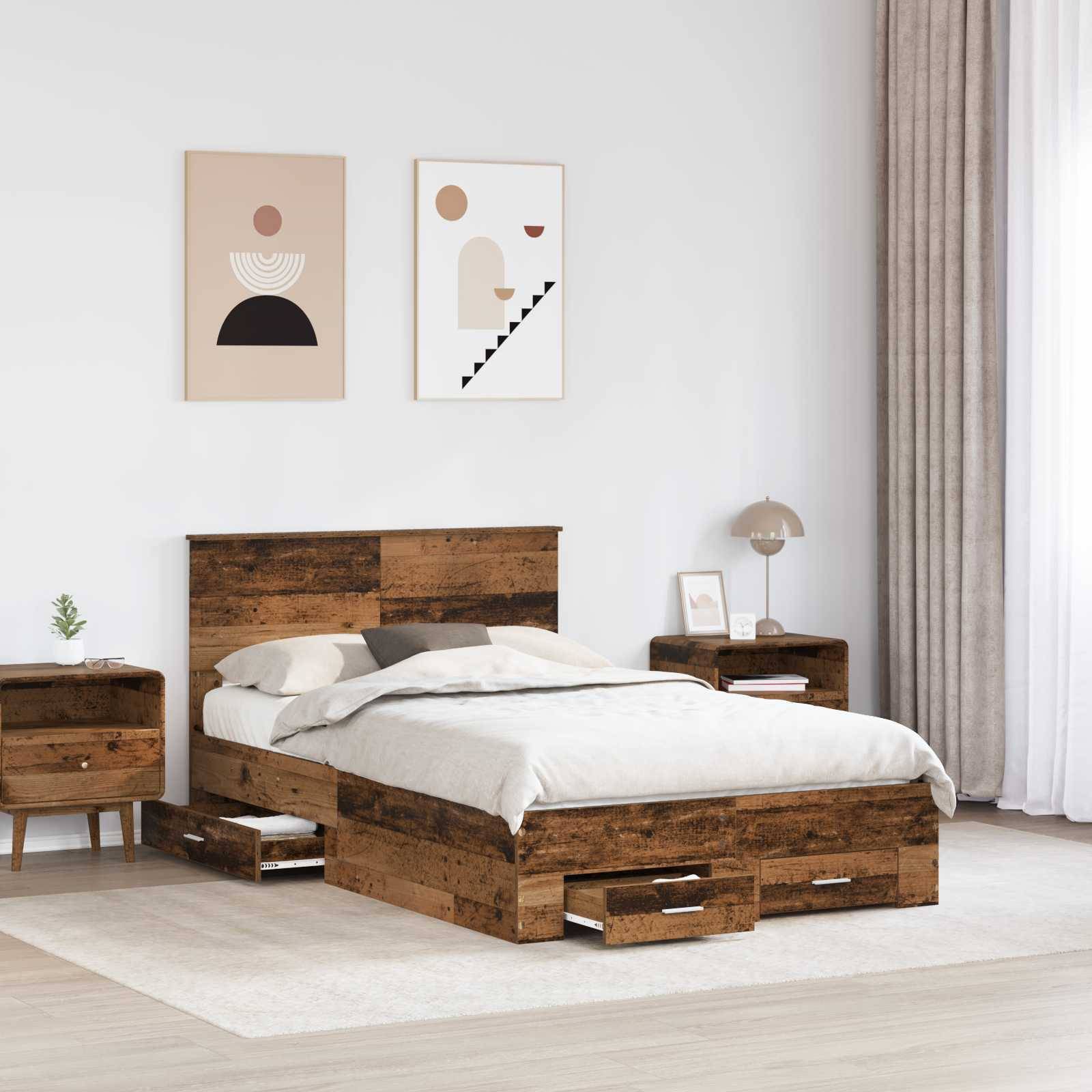 vidaXL Bettrahmen mit Kopfteil Altholz 120 x 190 cm Holzwerkstoff