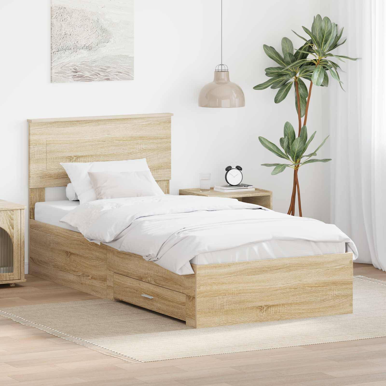 vidaXL Bettrahmen mit Kopfteil Sonoma-Eiche 100 x 200 cm Holzwerkstoff