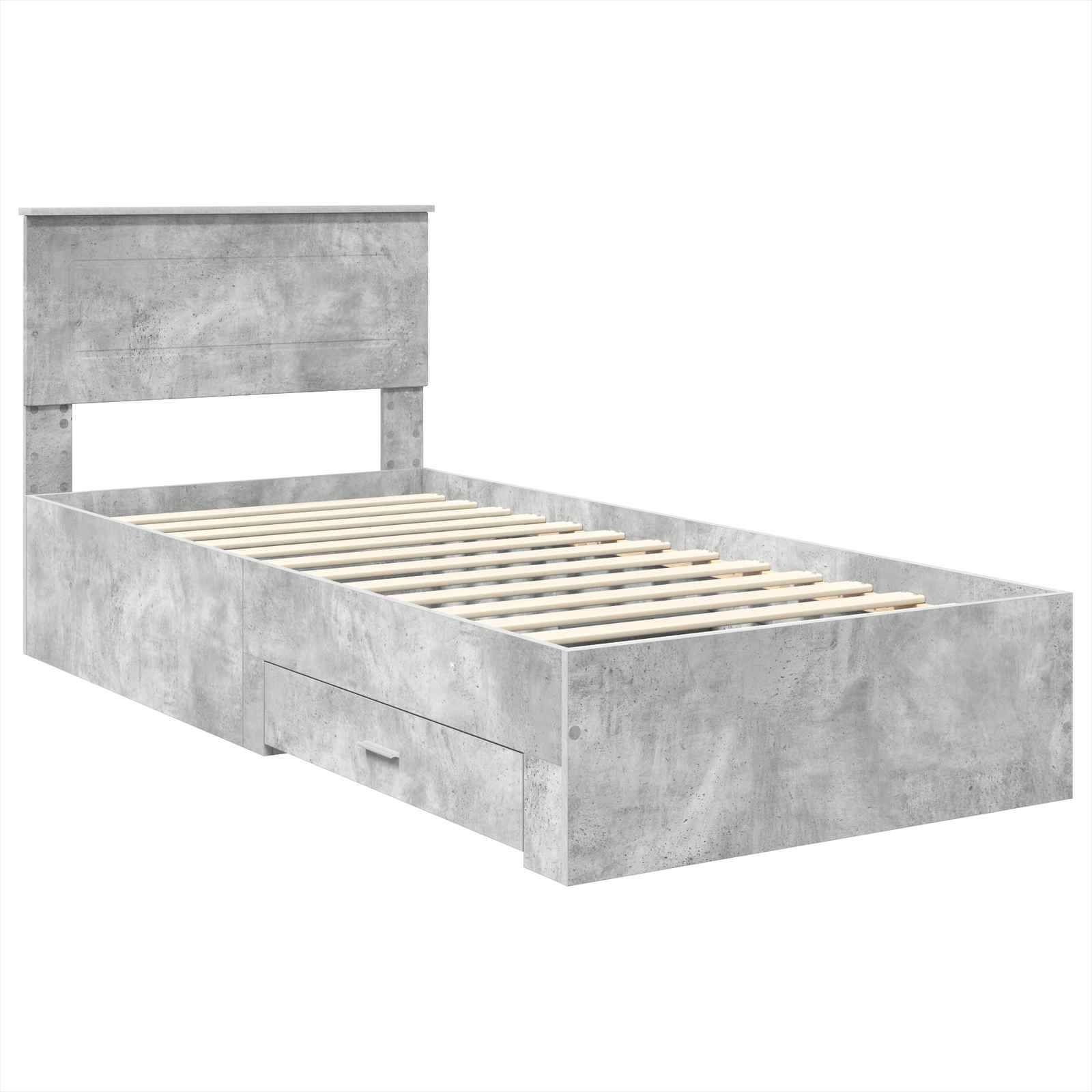 vidaXL Bettrahmen mit Kopfteil Beton Grau 90 x 200 cm Holzwerkstoff