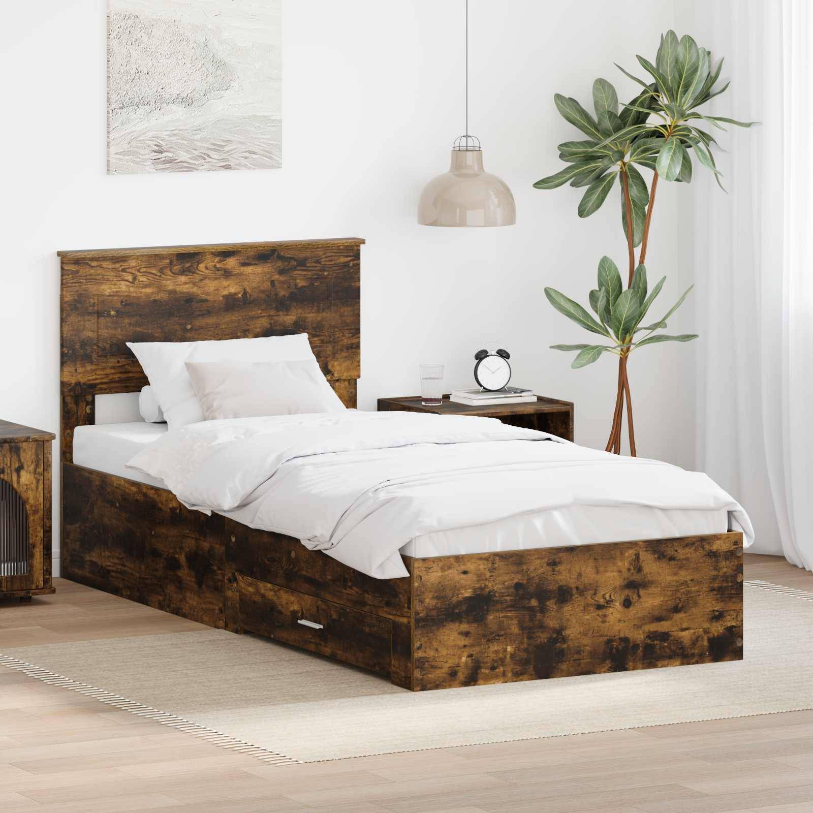 vidaXL Bettrahmen Geräucherte Eiche 90 x 190 cm Holzwerkstoff