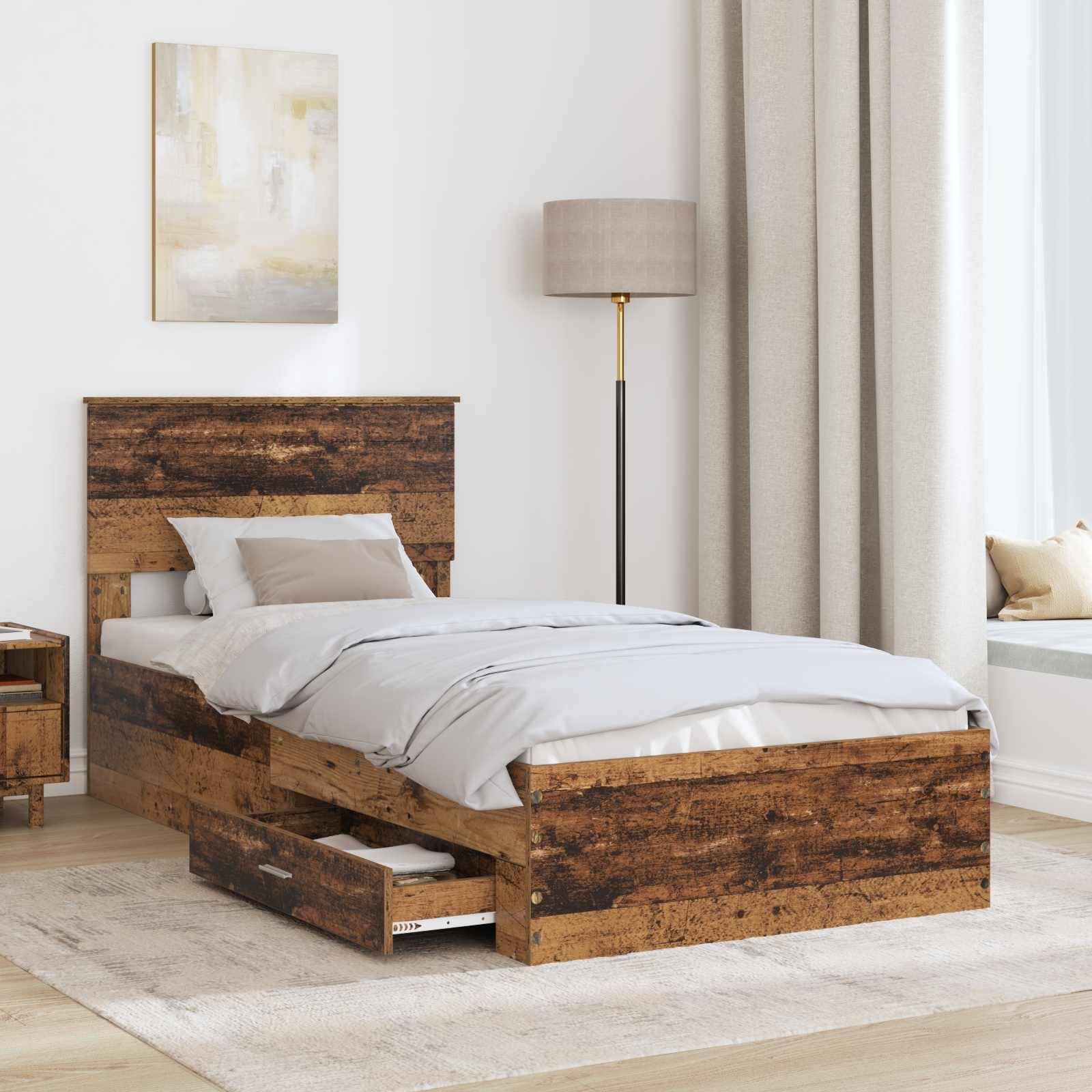 vidaXL Bettrahmen mit Kopfteil Altholz 100 x 200 cm Holzwerkstoff