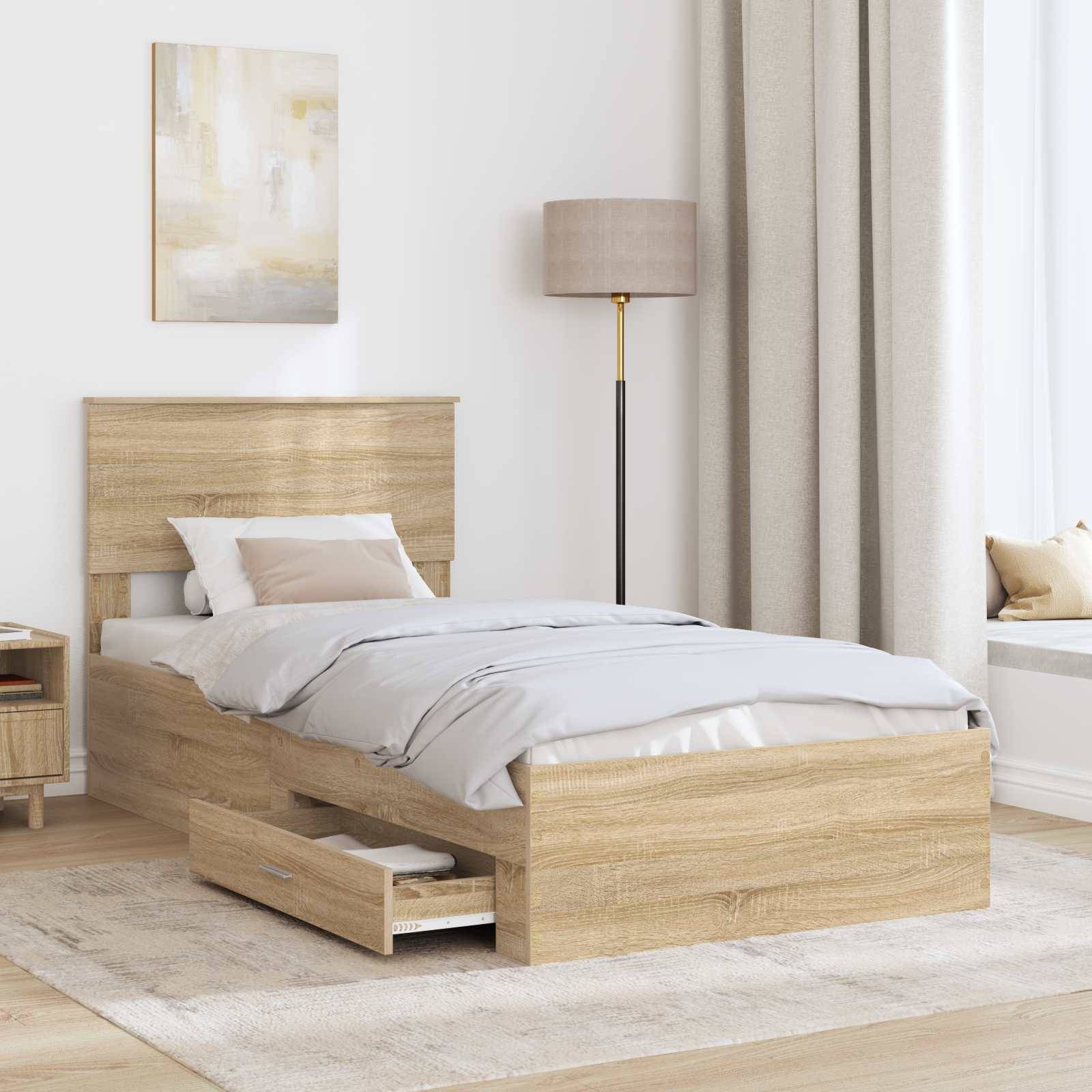 vidaXL Bettrahmen Sonoma Eiche und Silber 75 x 190 cm Holzwerkstoff