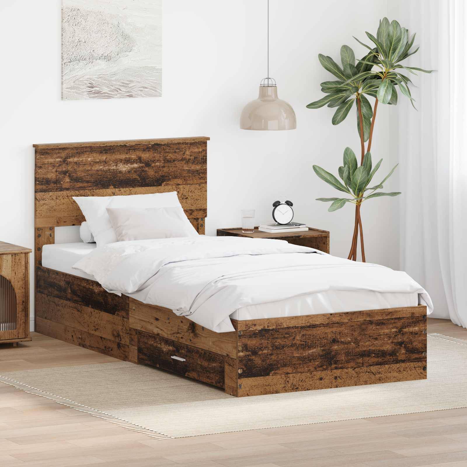 vidaXL Bettrahmen mit Kopfteil Altholz 90 x 200 cm Holzwerkstoff