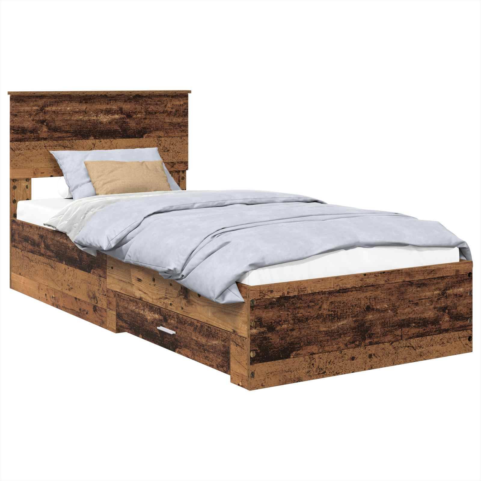 vidaXL Bettrahmen mit Kopfteil Altholz 100 x 200 cm Holzwerkstoff